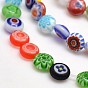 Handmade Millefiori Glass Flat Round Bead Strands, Single Flower Design