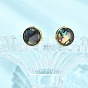 Flat Round Natural Paua Shell Stud Earring for Women, with 304 Stainless Steel Findings