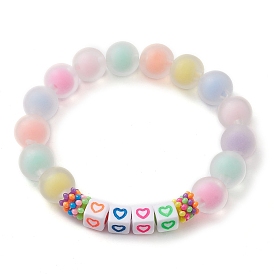Candy Color Acrylic Heart Beaded Stretch Bracelets for Women