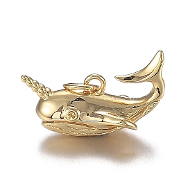 Brass Pendant Rhinestone Settings, Long-Lasting Plated, Narwhal Shape