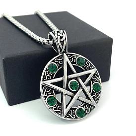 Ожерелья из нержавеющей стали с подвеской в виде звезды из изумруда и стразами для женщин и мужчин