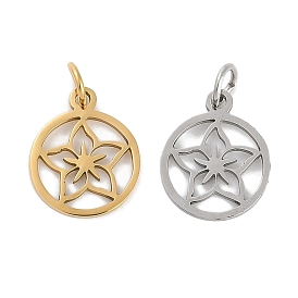 Ионное покрытие (ip) 304 брелоки из нержавеющей стали, с целью перехода в кольце, лазерная резка, плоская круглая с подвеской в виде цветка