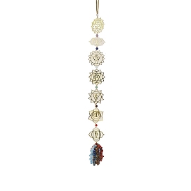 Décoration pendentif symbole chakra en laiton, Ornements suspendus à pampilles en copeaux de pierres précieuses