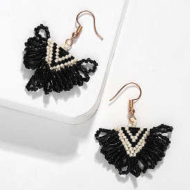Bohemian Ethnic Handmade Woven Earrings with Exaggerated Beads and Tassels