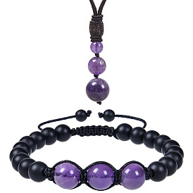 Natural Amethyst Necklace Bracelet Set with Adjustable Stone Pendant Collarbone Chain
