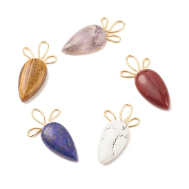 Pendentifs en fil de cuivre de pierres précieuses mélangées naturelles, réel 18 k plaqué or, carotte