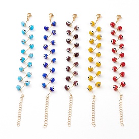 Handmade Evil Eye Lampwork  Beaded Bracelets, with 304 Stainless Steel Ball Head Pins and Lobster Claw Clasps, Round, Golden