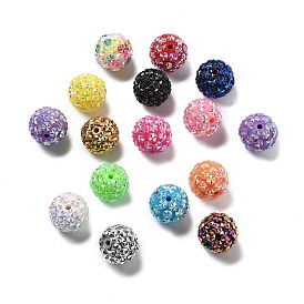 Opaque Acrylic Beads, with Rhinestone, Round