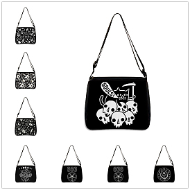 Cat/Star/Unicorn Pattern Polyester Bag, Gothic Style Adjustable Shoulder Bag for Wiccan Lovers