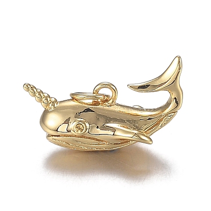 Brass Pendant Rhinestone Settings, Long-Lasting Plated, Narwhal Shape