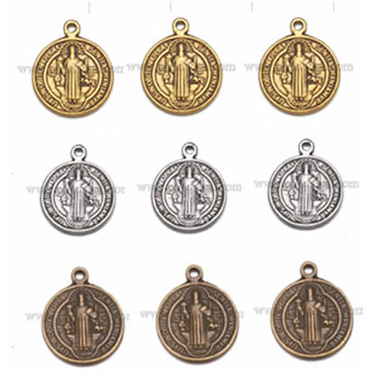 Tibetan Style Pendants, Flat Round with Jesus