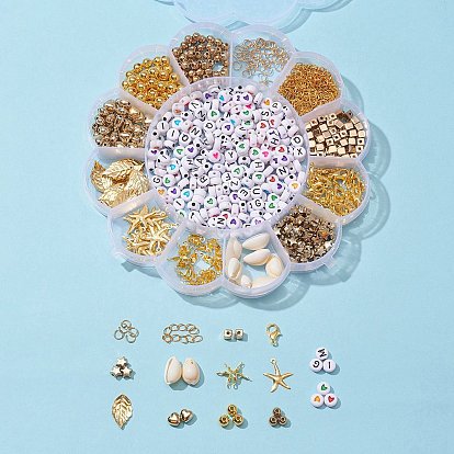 Набор для поиска поделок для изготовления ювелирных изделий, включая пластик ccb и абс-пластик, натуральную оболочку каури и акриловые бусины, железные подвески, удлинитель цепи и наконечники для бусин, Сплав застежками, 304 кольца прыжок из нержавеющей стали