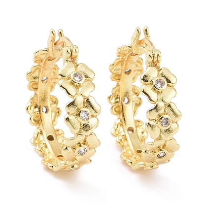 Clear Cubic Zirconia Flower Wrap Hoop Earrings, Rack Plating Brass Jewelry for Women, Cadmium Free & Lead Free