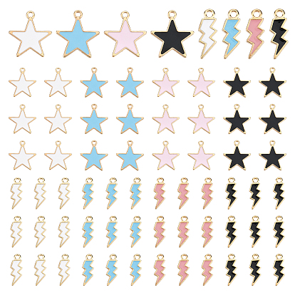 80Pcs 2 Style  Alloy Enamel Pendants, Mixed Shape, Light Gold