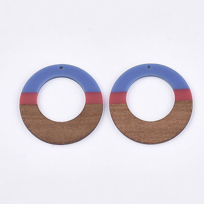 Resin & Walnut Wood Pendants, Tri-color, Flat Round
