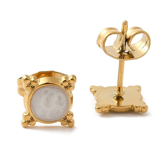 Ионное покрытие (ip) 304 квадратные серьги-гвоздики из нержавеющей стали, с эмалью