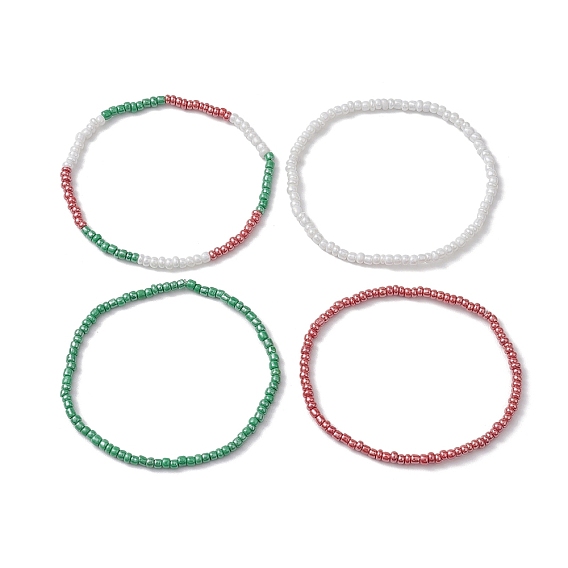 4шт 4 стили рождественские стеклянные бисерные наборы эластичных браслетов, штабелируемые браслеты для женщин и мужчин