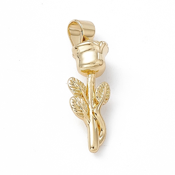 Rack Plating Brass Pendants, Cadmium Free & Lead Free, Long-Lasting Plated, Rose Charms