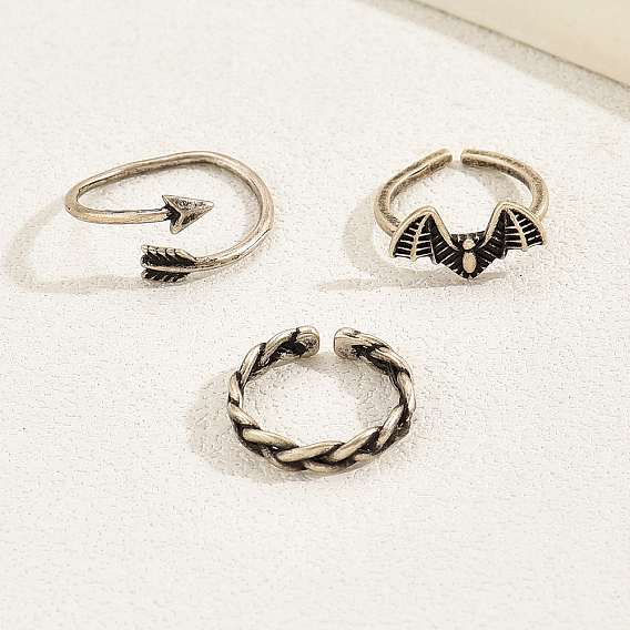 3шт. медные ретро-кольца-манжеты с открытым носком для женщин