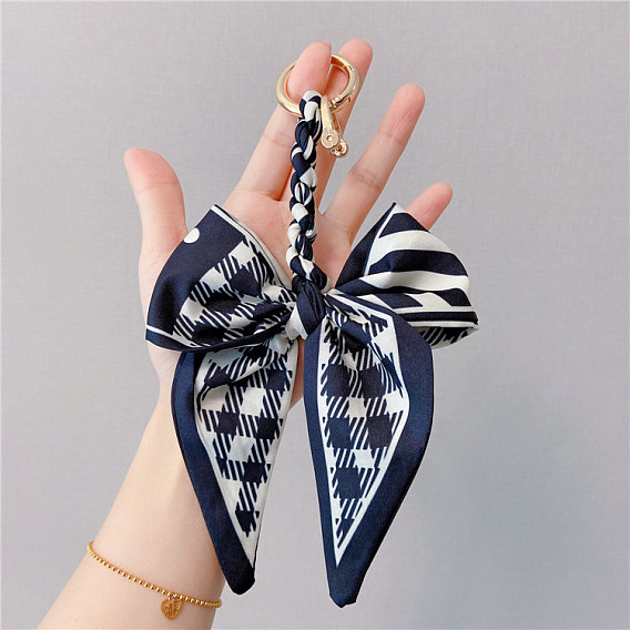 Красочный шелковый шарф-брелок-брелок для сумки с застежкой-подковой и галстуком-бабочкой