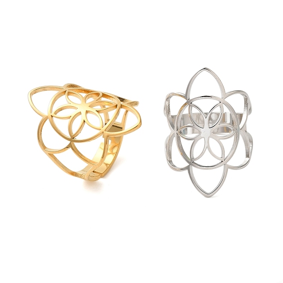Полые цветки 304 регулируемые кольца из нержавеющей стали для женщин