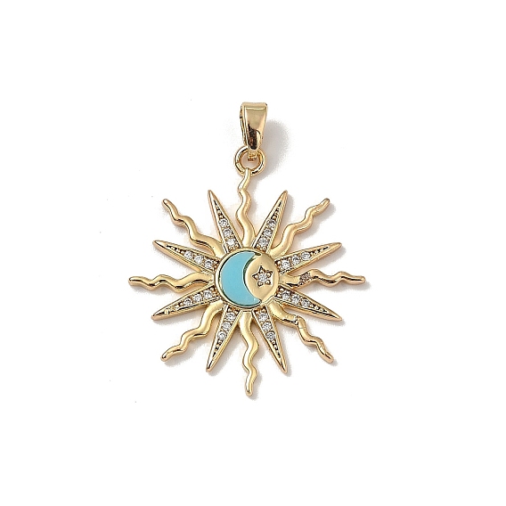 Латунные микропаве прозрачные подвески с фианитом, солнце, с пластиковым