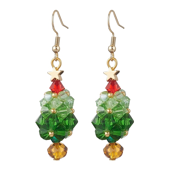 Рождественские елки 304 серьги-подвески из нержавеющей стали и стекла, реальный 18 k позолоченный