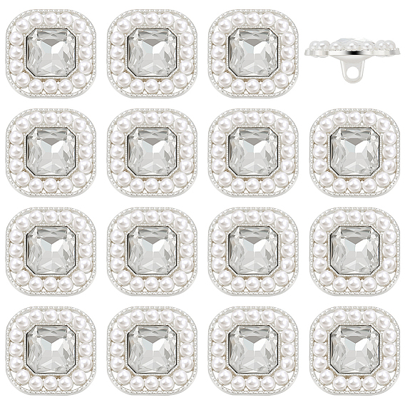 16 шт. 1 пуговицы с хвостовиком из сплава с отверстиями, с пластиковой бусиной, имитирующей жемчуг, квадратный