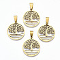 Hollow Out Design Pendants, 201 Stainless Steel Pendants, with Snap on Bails, Laser Cut, Flat Round with Tree of Life