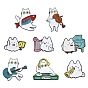 8Pcs 8 Styles Cat Shape & Musical Innstrument Theme Enamel Pin, Alloy Lapel Pin Backs for Backpack Clothes, Black, Mixed Shapes