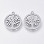 201 Stainless Steel Pendants, Laser Cut Pendants, Flat Round with Tree