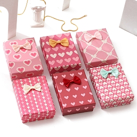 Cardboard Gift Box Jewelry Set Boxes, for Ring, Earring, Rectangle with Bowkont