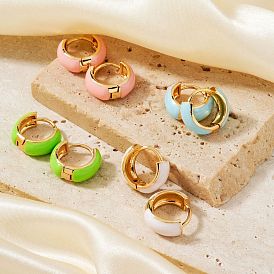 Brass Enamel Hoop Earrings, Fashionable and High-end European and American Style, Golden