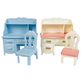 Plastic Doll Mini Desk & Chair Set, Miniature Furniture Toys, for American Girl Doll Dollhouse Accessories