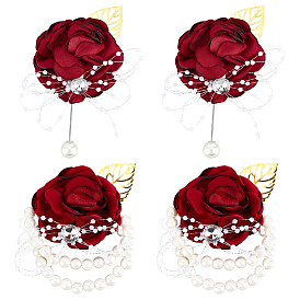 2наборы шелковая ткань имитация цветка запястье, браслеты с имитацией жемчуга, для свадьбы, партийные украшения