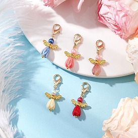 Стеклянный жемчуг и смоляной цветок роза ангел подвеска украшения, Сплав с застежками когтя омара