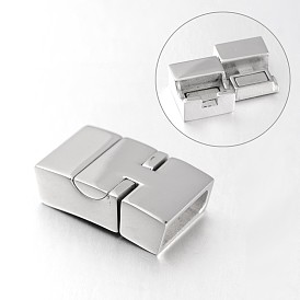 Rectangle 304 Stainless Steel Magnetic Clasps with Glue-in Ends, 24x7x14mm, Hole: 11x4mm