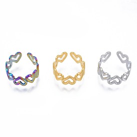 304 Stainless Steel Hollow Heart Cuff Rings, Open Rings for Women Girls