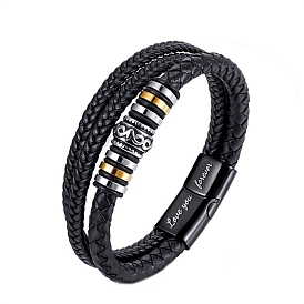Multi-Layer Braided Leather Cord Bracelets, with Alloy Magnetic Buckles