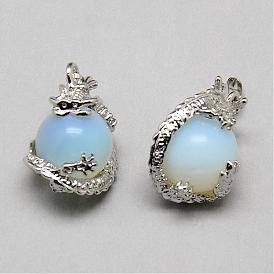 Opalite Pendants, with Alloy Findings, Round