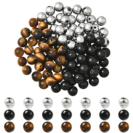 105 шт. 3 стили натуральный тигровый глаз, бусины из натурального черного оникса (окрашенного и нагретого) и синтетического немагнитного гематита, круглые