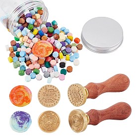 CRASPIRE DIY Scrapbook Making Kits, Including Brass Wax Seal Stamp and Wood Handle Sets, Sealing Wax Particles