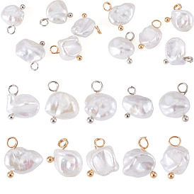 10Pcs 2 style Nuggets Natural Baroque Keshi Pearl Pendants, with Brass Findings