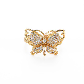 Clear Cubic Zirconia Butterfly Cuff Ring, Brass Open Ring for Women, Nickel Free