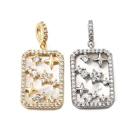 Подвески из натуральной раковины и прозрачного кубического циркония, Латунный прямоугольник с подвесками в виде звезд.