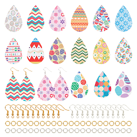 DIY 15Pairs Easter Themed PU Leather Earring Making Kits, Including 15 Colors Teardrop Pendants, Brass Earring Hooks & Jump Rings