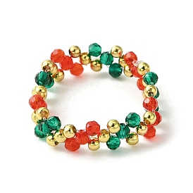Christmas Theme Glass Rings, with Brass Beads