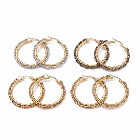 Glass Braided Big Hoop Earrings, Golden 304 Stainless Steel Wire Wrap Earrings for Women