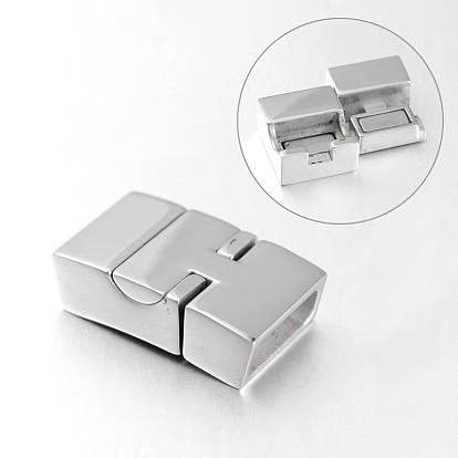 Rectangle 304 Stainless Steel Magnetic Clasps with Glue-in Ends, 24x7x14mm, Hole: 11x4mm