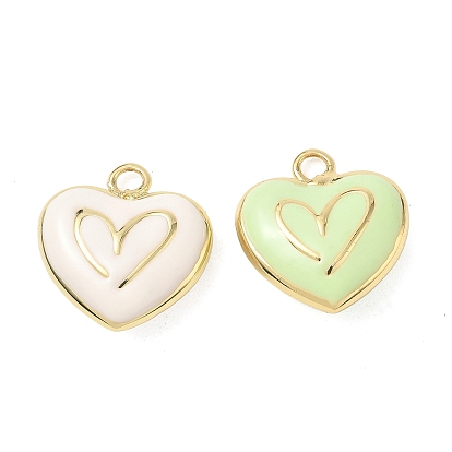 Brass Pendants, with Enamel, Heart Charms, Real 14K Gold Plated